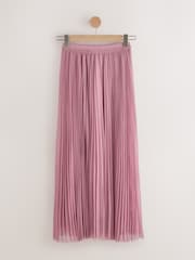 Pink Pleated Mesh Tulle Maxi Skirt - Image 3 of 3