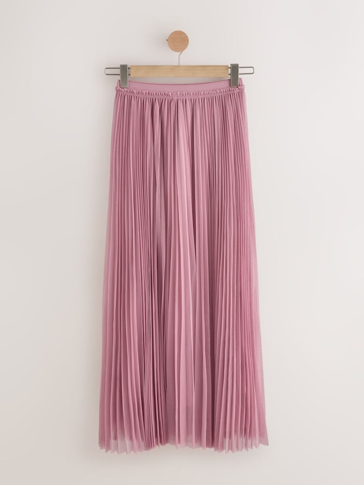 Pink Pleated Mesh Tulle Maxi Skirt - Image 3 of 3