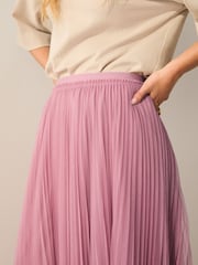Pink Pleated Mesh Tulle Maxi Skirt - Image 4 of 7