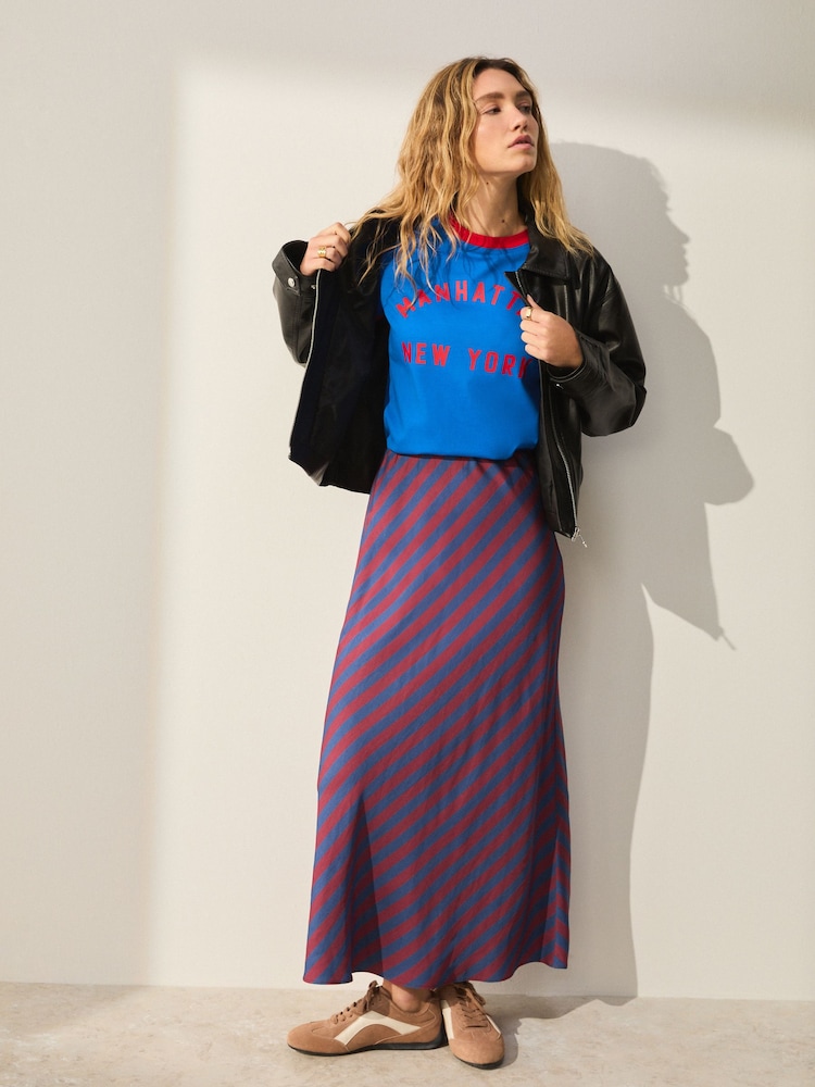 Marineblau/Burgunderrot - Stripe Column Skirt - Bild 1 von 8
