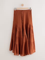 Dunkles Orange - Boho Tiered Midi Skirt - Bild 1 von 3