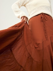 Burnt Orange Boho Tiered Midi Skirt - Image 5 of 8