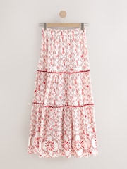 Ecru/Red Lobster Print 100% Cotton Tiered Maxi Skirt - Image 1 of 3