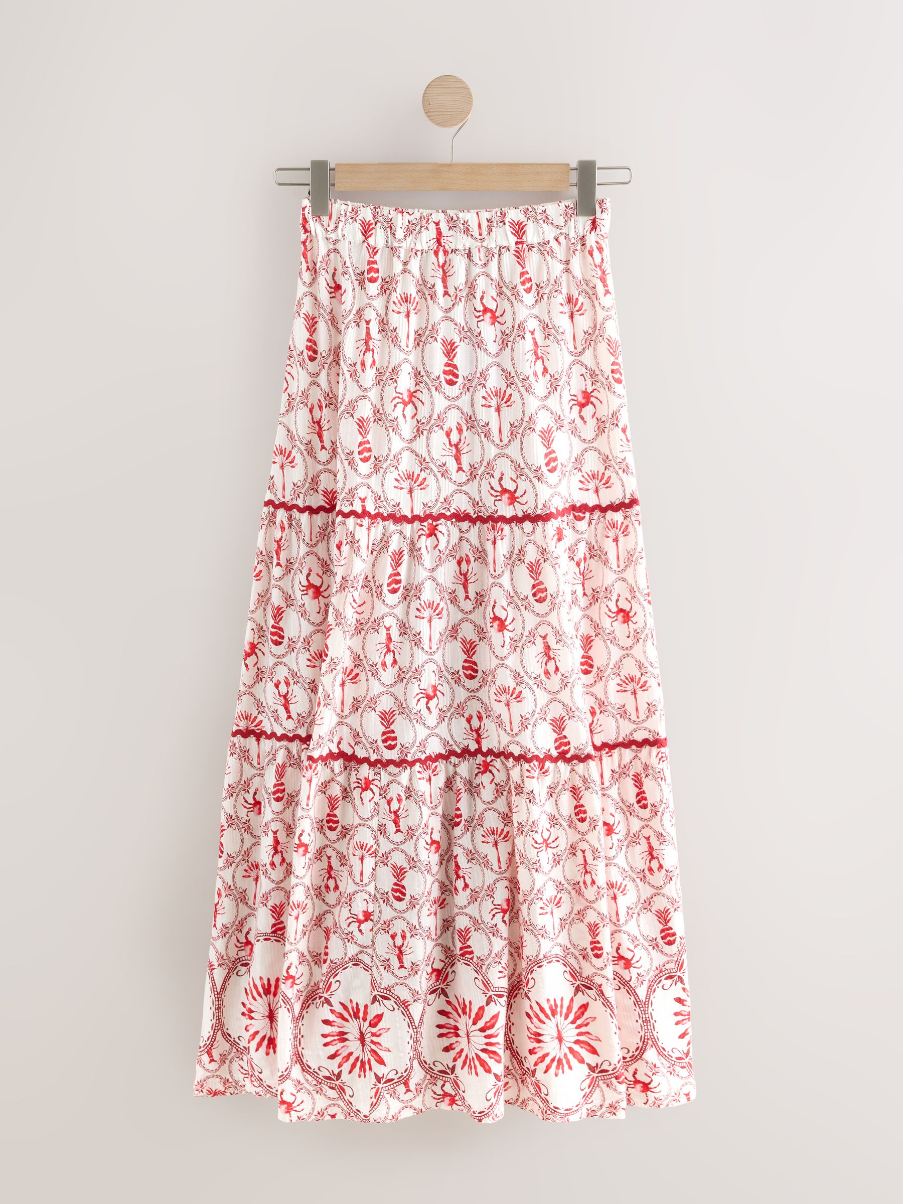 Buy Ecru/Red Lobster Print 100% Cotton Tiered Maxi Skirt from Next USA