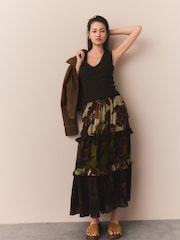 Brown Tiered Printed Maxi Skirt - Image 2 of 8