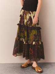Brown Tiered Printed Maxi Skirt - Image 3 of 8