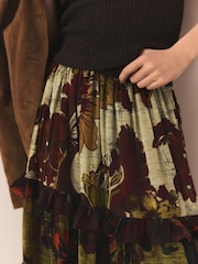 Brown Tiered Printed Maxi Skirt - Image 5 of 8