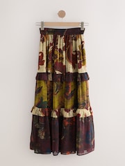 Brown Tiered Printed Maxi Skirt - Image 6 of 8