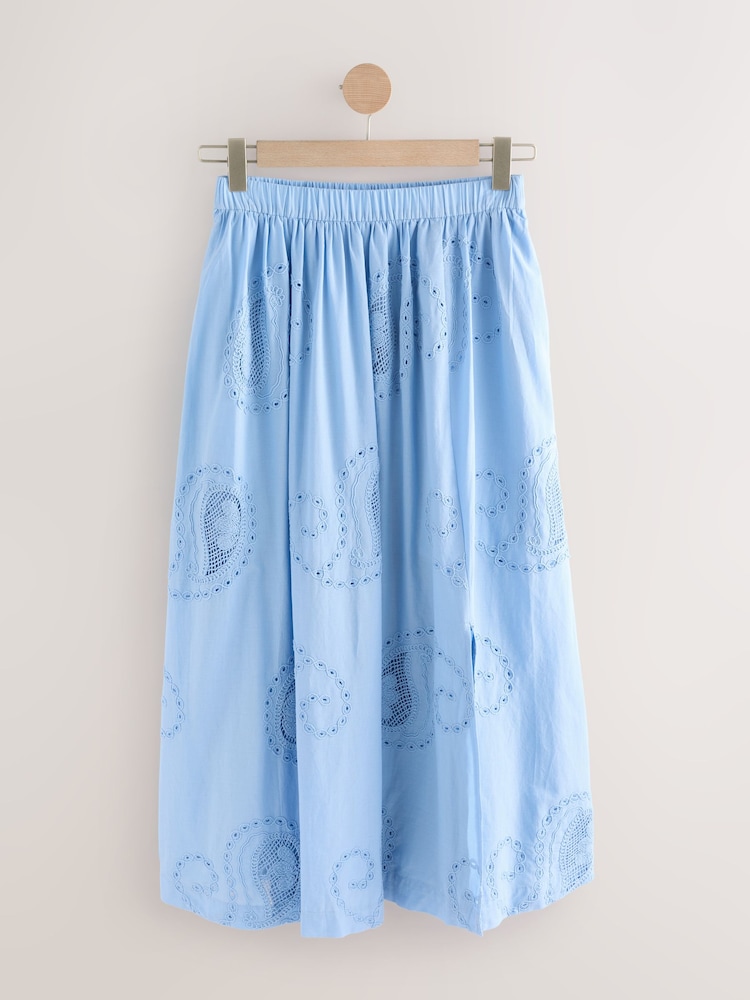 Blue Embroidered Paisley Midi Skirt - Image 1 of 3