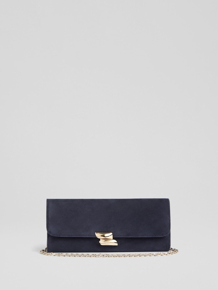 LK Bennett Blue Daisy Suede Long Clasp Clutch Bag - Image 1 of 3