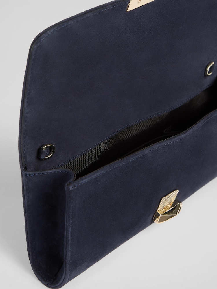 LK Bennett Blue Daisy Suede Long Clasp Clutch Bag - Image 3 of 3