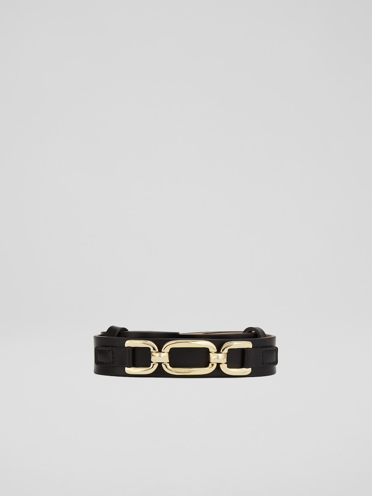 LK Bennett Frankie Leather Oloid Snaffle Belt - Imagen 1 de 2