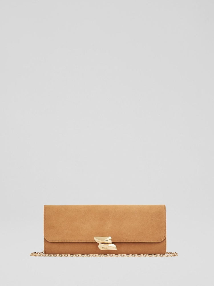 LK Bennett Natural Aria Nappa Leather Curve Flap Wide Clutch Bag - Image 1 of 3