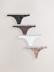 Leopard Print Thong Logo Knickers 4 Pack - Image 1 of 7