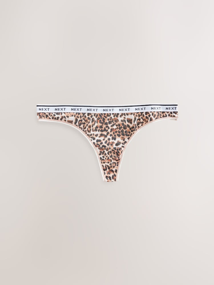 Leopard Print Thong Logo Knickers 4 Pack - Image 2 of 7
