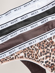 Leopard Print Thong Logo Knickers 4 Pack - Image 6 of 7