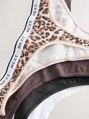 Leopard Print Thong Logo Knickers 4 Pack - Image 7 of 7