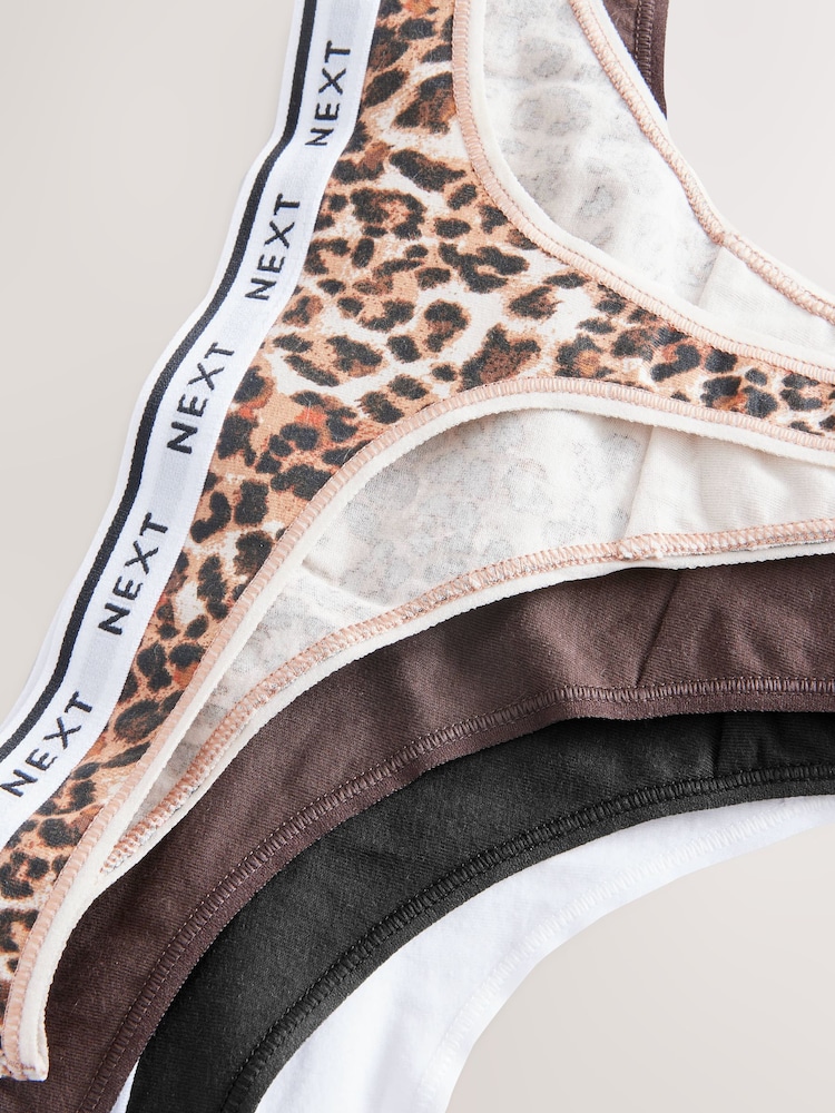 Leopard Print Thong Logo Knickers 4 Pack - Image 7 of 7