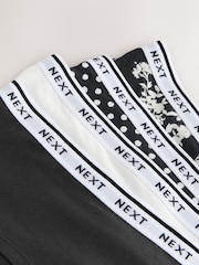 Black/White Floral Print Short Cotton Logo Knickers 4 Pack - Image 9 of 10