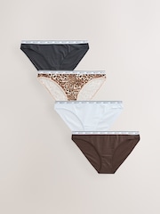 Leopard Print High Leg Logo Knickers 4 Pack - Image 1 of 7