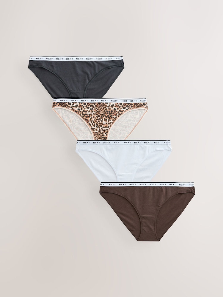 Leopard Print High Leg Logo Knickers 4 Pack - Image 1 of 7