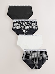 Black/White Print Midi Logo Knickers 4 Pack - Image 1 of 7