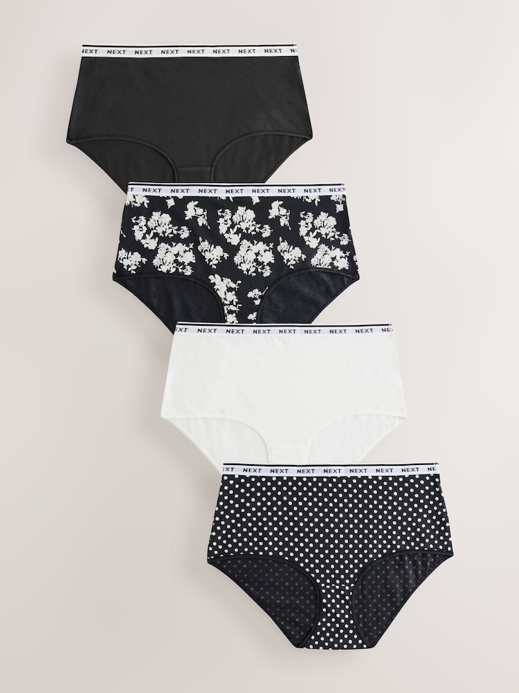 Black/White Print Midi Logo Knickers 4 Pack - Image 1 of 7