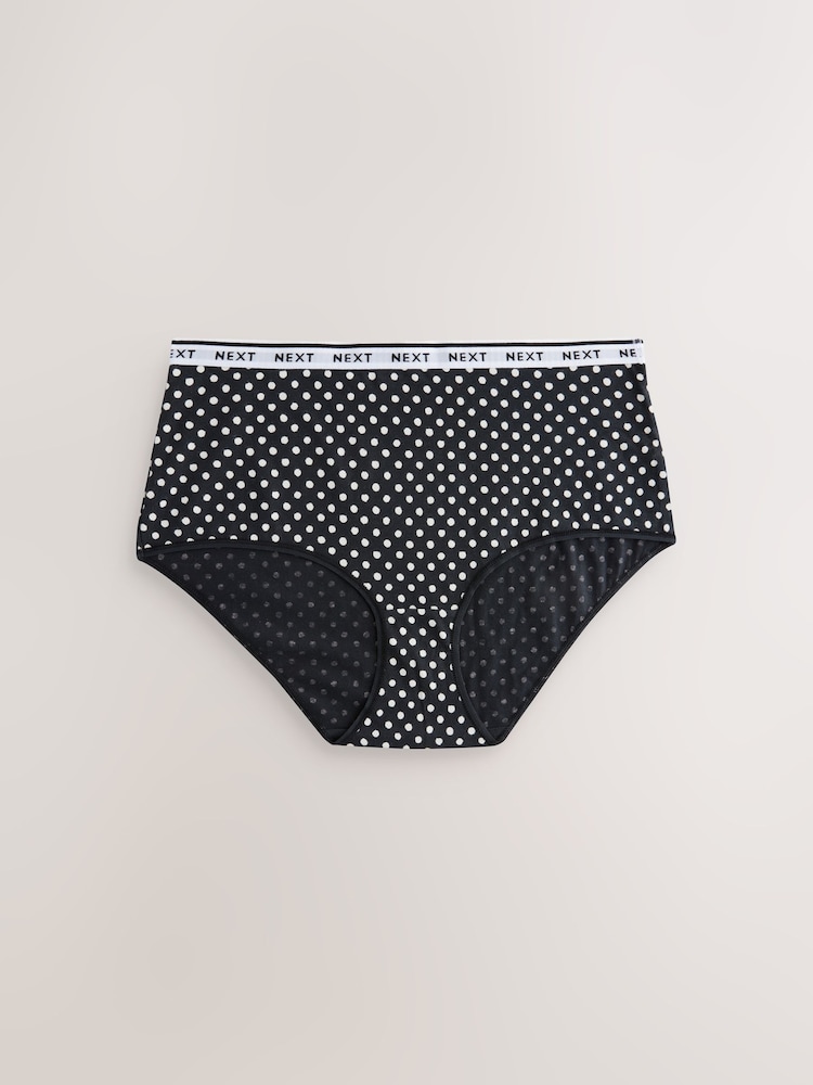 Black/White Floral Print Midi Logo Knickers 4 Pack - Image 4 of 7
