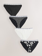 Black/White High Leg Logo Knickers 4 Pack - Image 1 of 7