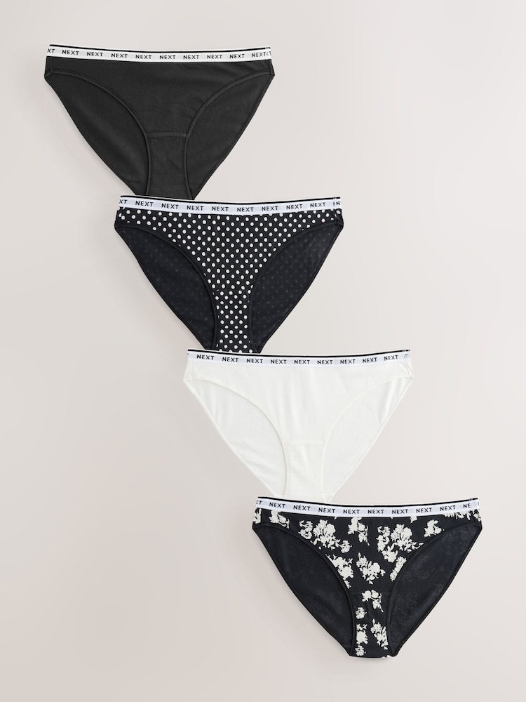 Black/White High Leg Logo Knickers 4 Pack - Image 1 of 7
