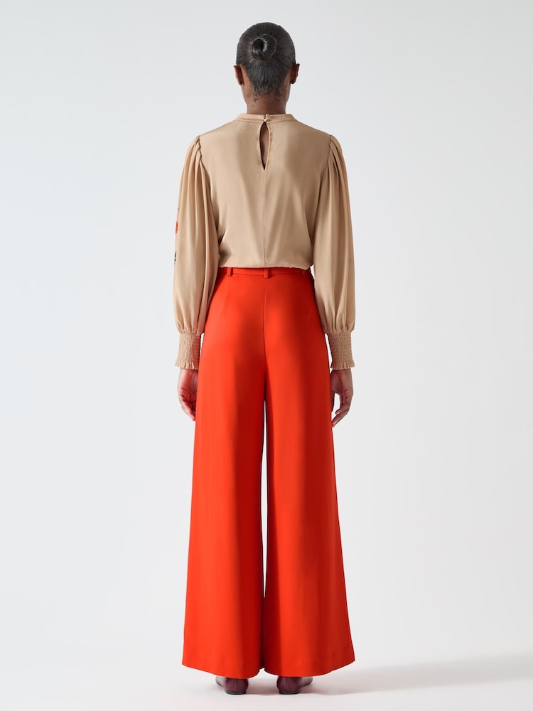 LK Bennett Orange Sykes Wide Leg Crepe Trousers - Image 2 of 3