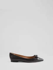 LK Bennett Black Mabel Nappa Leather Eyelet Bow Flats - Image 1 of 4
