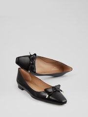 LK Bennett Black Mabel Nappa Leather Eyelet Bow Flats - Image 3 of 4