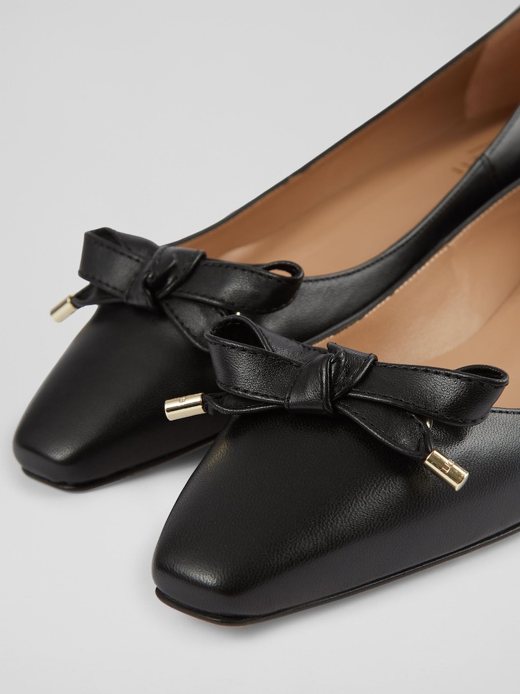 LK Bennett Black Mabel Nappa Leather Eyelet Bow Flats - Image 4 of 4