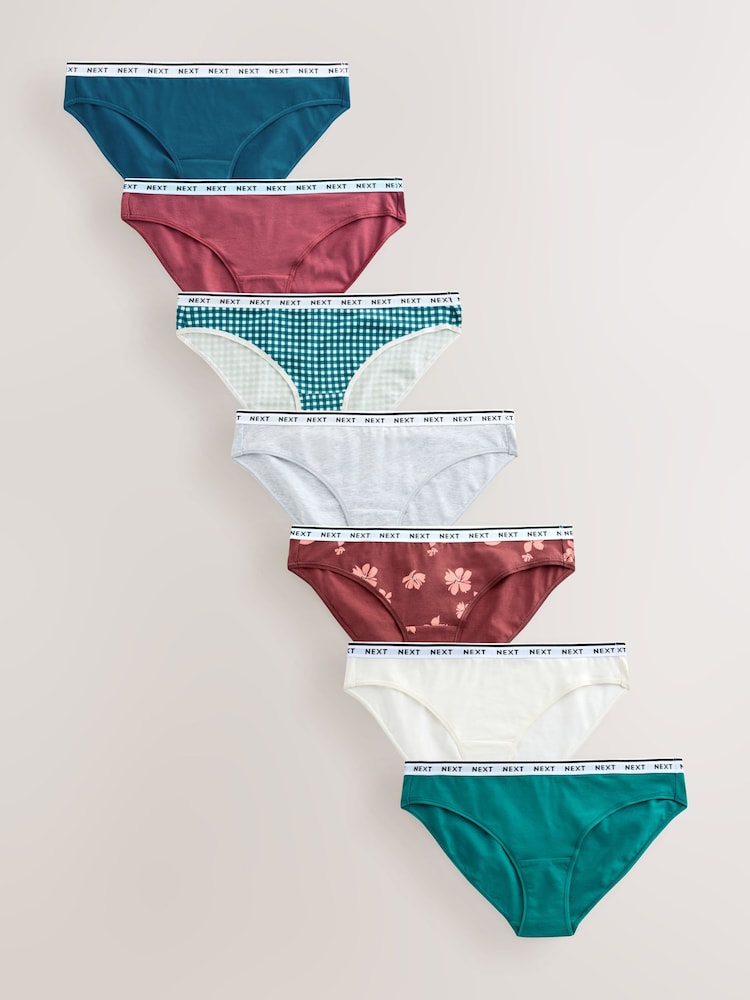 Gingham Print Bikini Logo Knickers 7 Pack - Image 1 of 10
