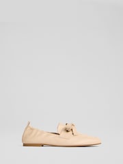 LK Bennett Natural Maude Nappa Leather Eyelet Bow Loafers - Image 1 of 4