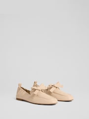 LK Bennett Natural Maude Nappa Leather Eyelet Bow Loafers - Image 2 of 4