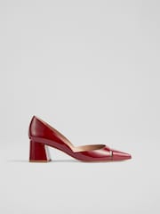 LK Bennett Red Cecile Patent Cut Out Block Heel Courts - Image 1 of 4