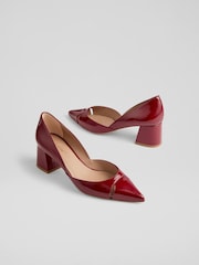 LK Bennett Red Cecile Patent Cut Out Block Heel Courts - Image 3 of 4