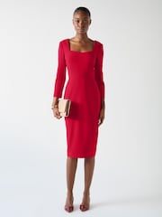 LK Bennett Red Altyn Crepe Shaped Seam Fitted Crepe Dress - Image 1 of 5