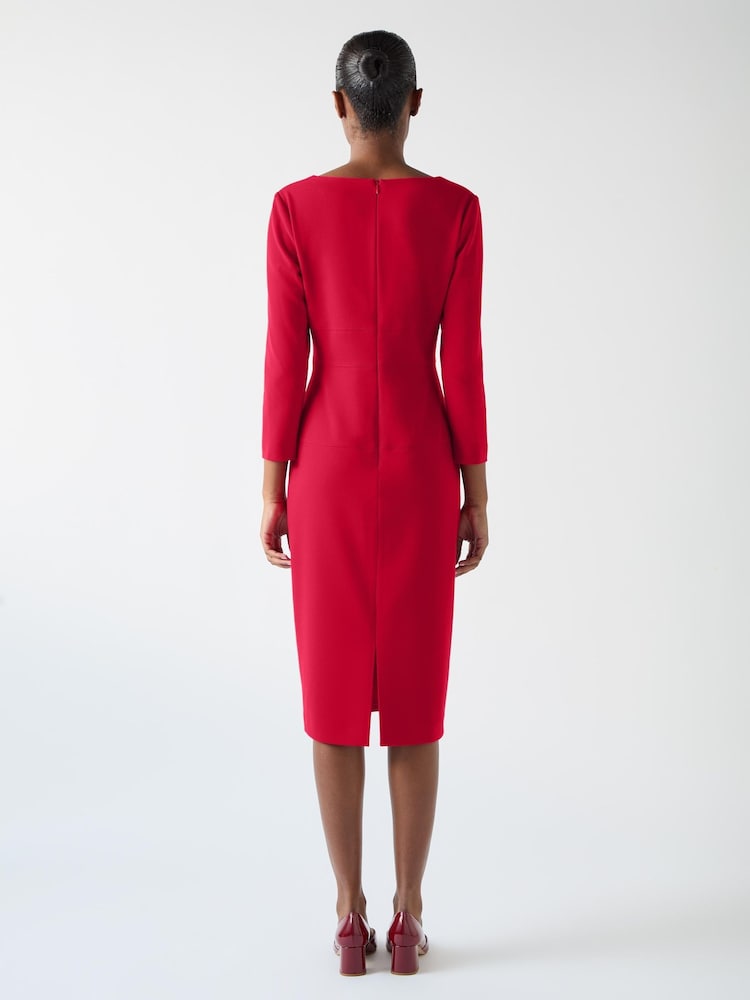 LK Bennett Red Altyn Crepe Shaped Seam Fitted Crepe Dress - Image 2 of 5