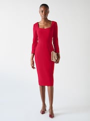 LK Bennett Red Altyn Crepe Shaped Seam Fitted Crepe Dress - Image 3 of 5