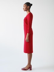 LK Bennett Red Altyn Crepe Shaped Seam Fitted Crepe Dress - Image 4 of 5