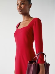 LK Bennett Red Altyn Crepe Shaped Seam Fitted Crepe Dress - Image 5 of 5