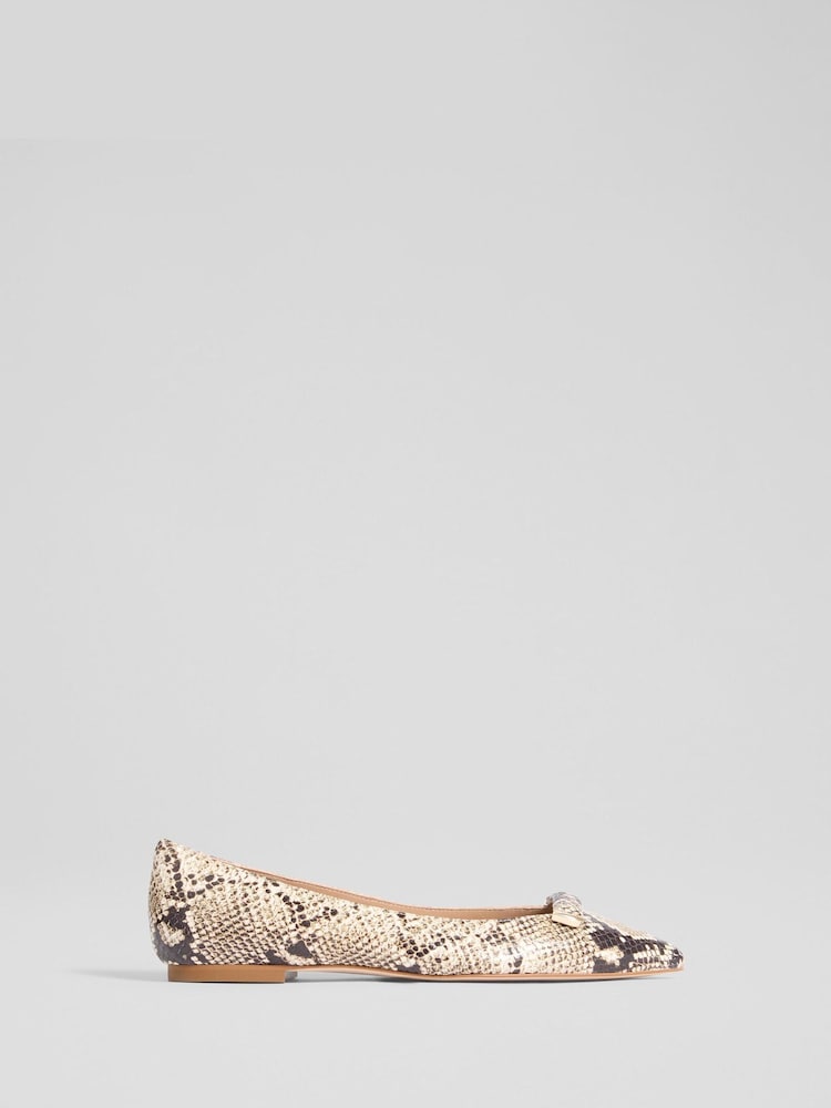 LK Bennett Natural Blair Snake Effect Bar Trim Flats - Image 1 of 4 LK Bennett Natural Blair Snake Effect Bar Trim Flats - Image 1 of 4