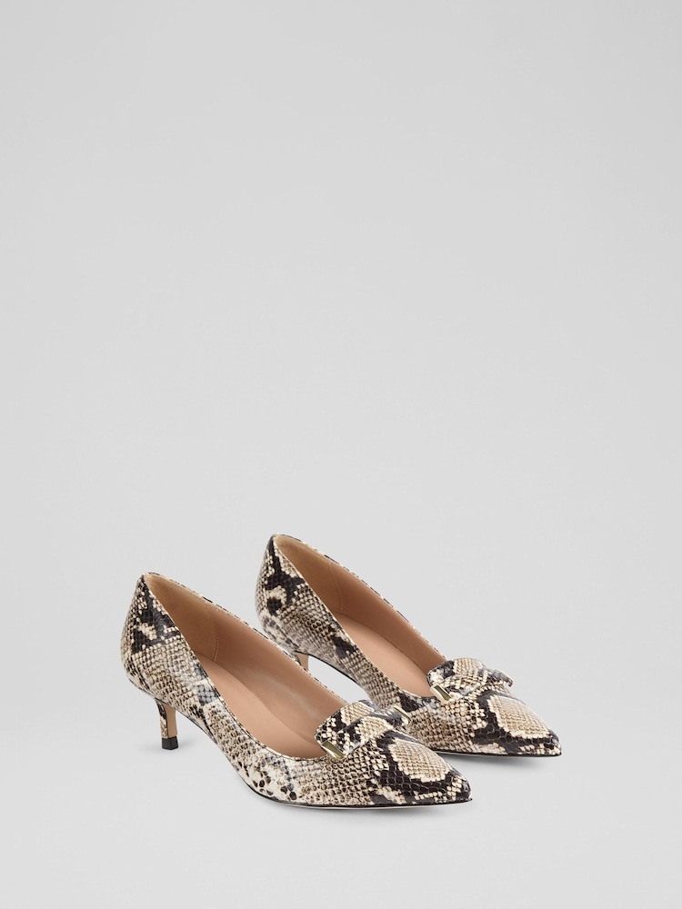 LK Bennett Natural Caryn Snake Effect Bar Trim Courts - Image 2 of 4