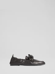 LK Bennett Black Maude Nappa Leather Eyelet Bow Loafers - Image 1 of 4