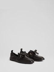 LK Bennett Black Maude Nappa Leather Eyelet Bow Loafers - Image 2 of 4