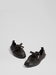 LK Bennett Black Maude Nappa Leather Eyelet Bow Loafers - Image 3 of 4