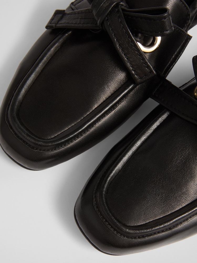 LK Bennett Black Maude Nappa Leather Eyelet Bow Loafers - Image 4 of 4